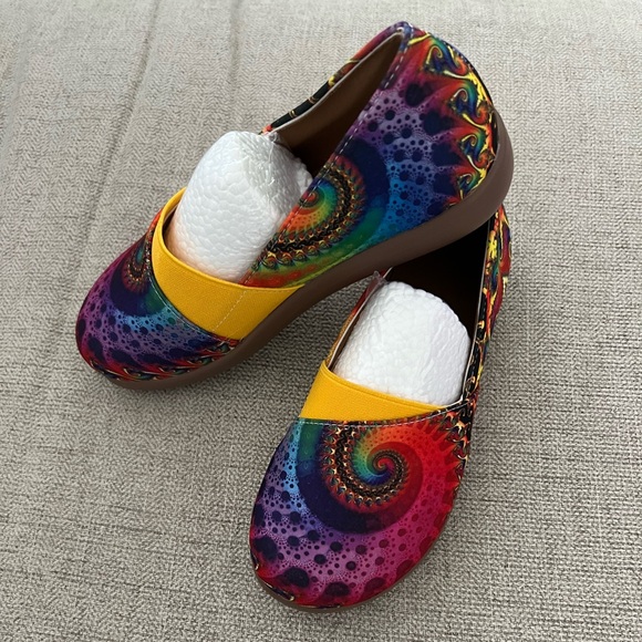 Multicolor slide on shoes.  So very cute with a solid color little dress. - Picture 1 of 4